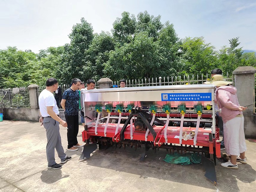 江西省農(nóng)業(yè)技術(shù)推廣中心和瑞昌市農(nóng)機(jī)站領(lǐng)導(dǎo)來公司視察黑芝麻播種及播種機(jī)使用情況